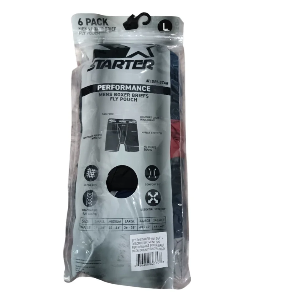 Starter Performance Men's Boxer Briefs Fly Pouch 6-Pack Dri-Star Ultra Soft